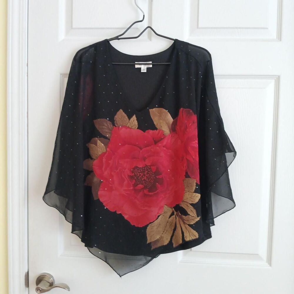 Dressbarn Floral Sheer Overlay Blouse Size XL